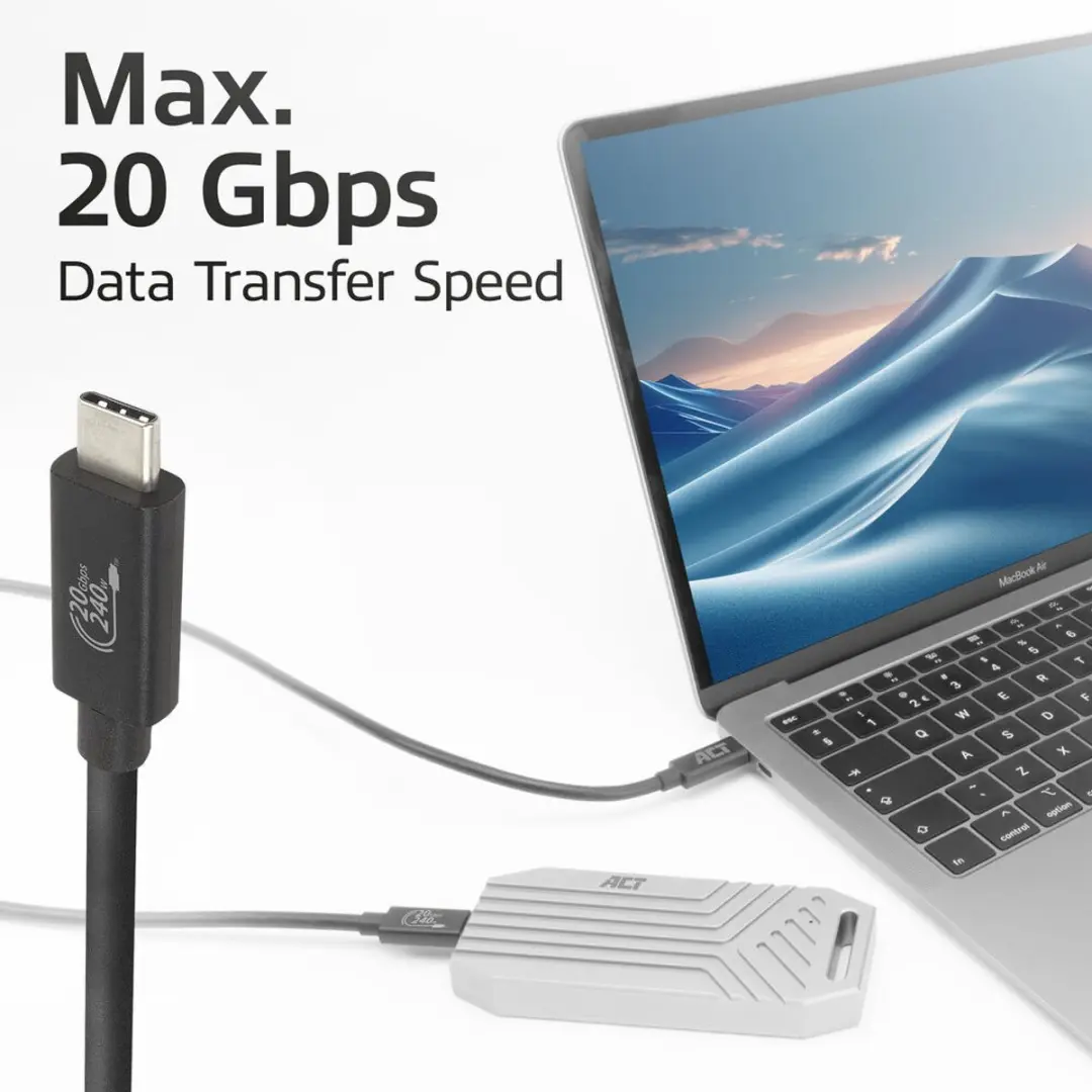 ACT USB4 AC7432 USB-C Kabel 20Gbps 2m - 240W - Zwart - afbeelding 6 van 6