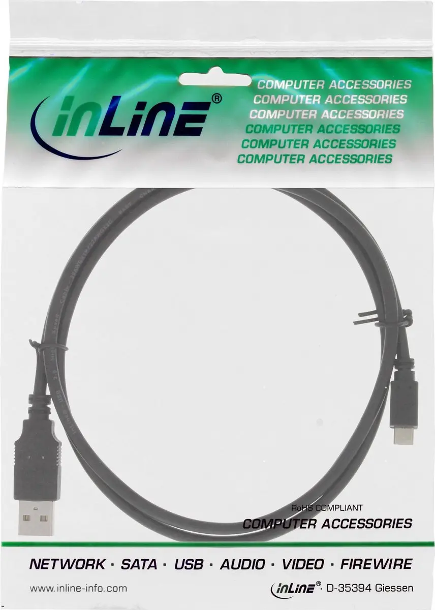 InLine USB Micro-B naar USB-A Snellaadkabel 3A - 0,5m - Zwart