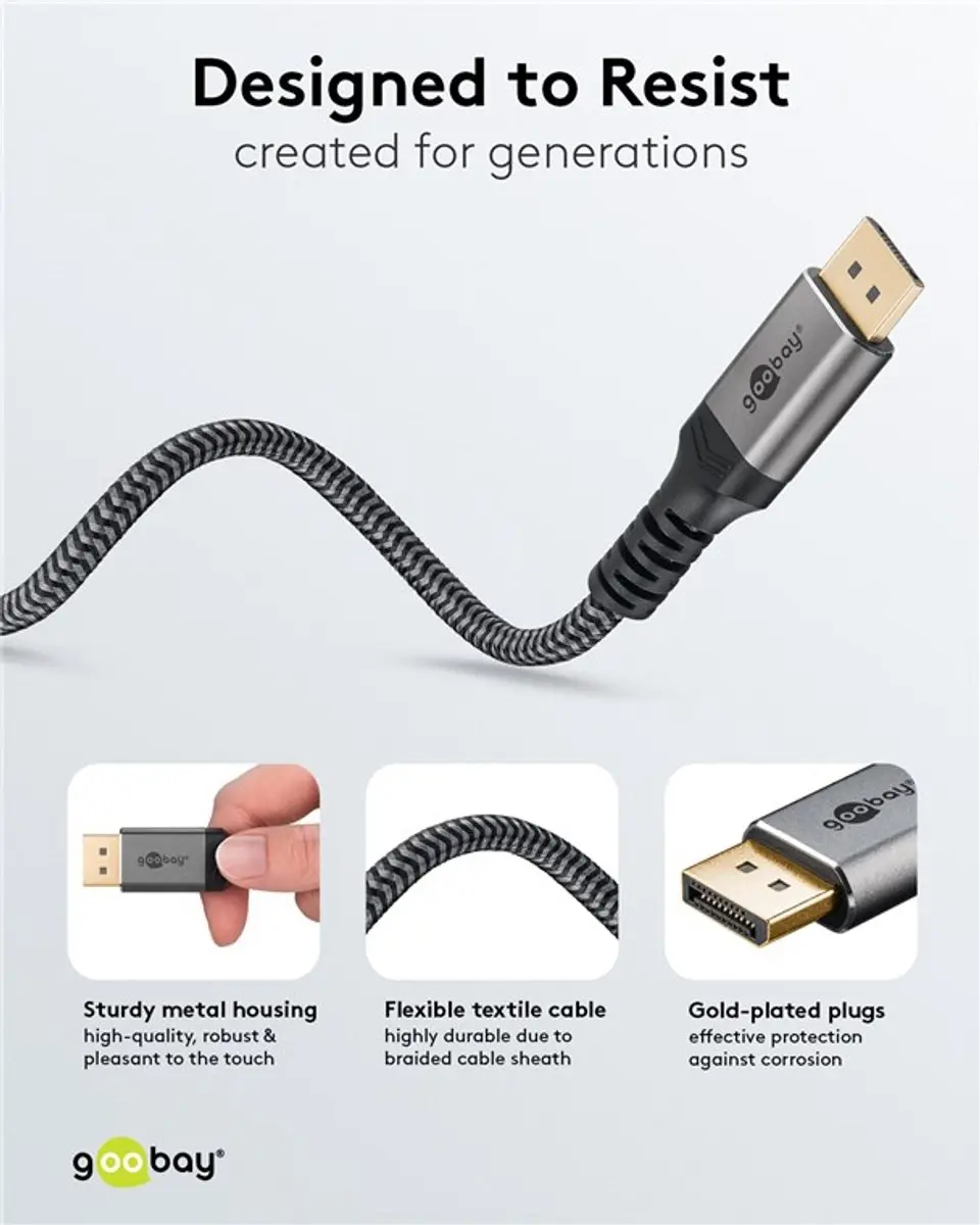Goobay Plus DisplayPort Kabel DP2.1a 16K 60Hz 2m - Zwart/Grijs