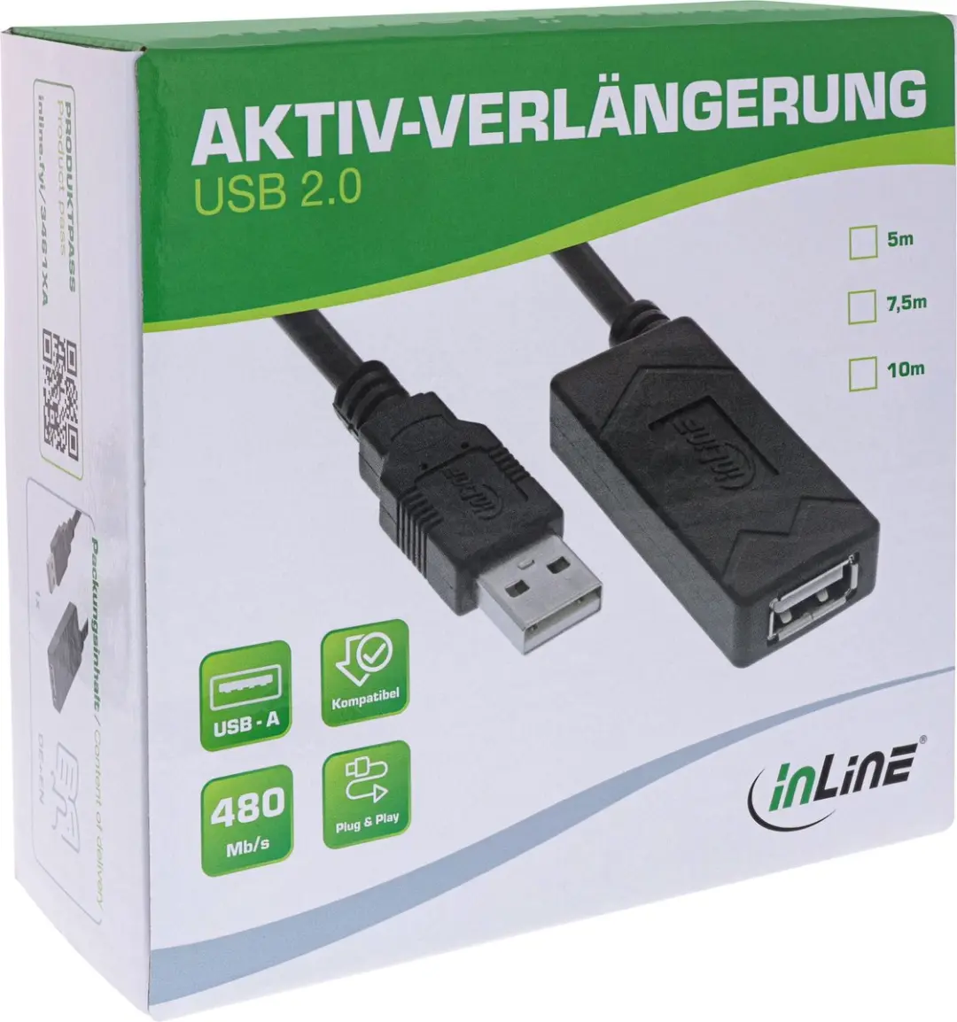 InLine USB-A Verlengkabel USB2.0 10m - Zwart