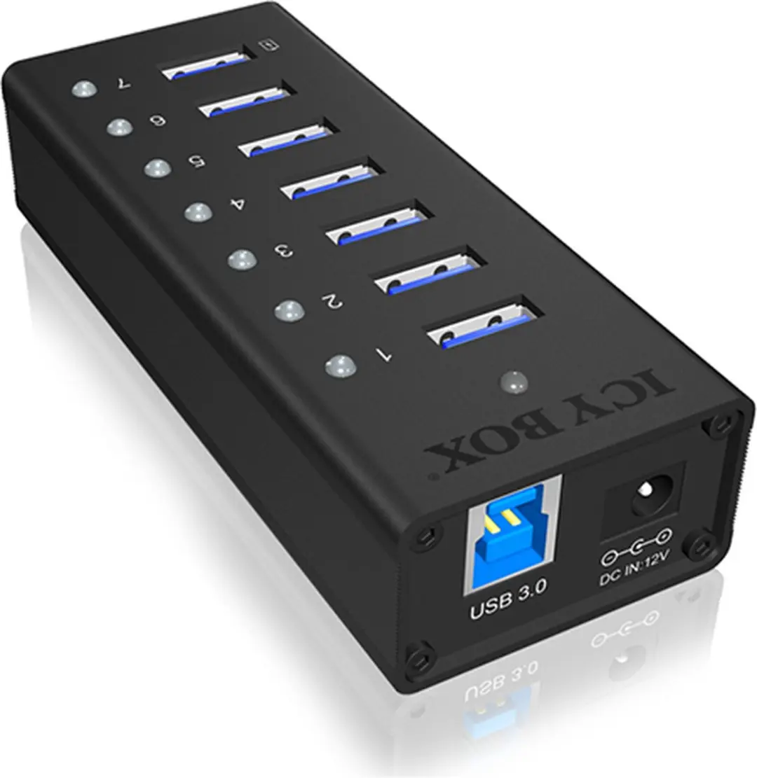 Icy Box IB-AC618 USB-hub 7 Poorten USB-A 5Gbps - Zwart