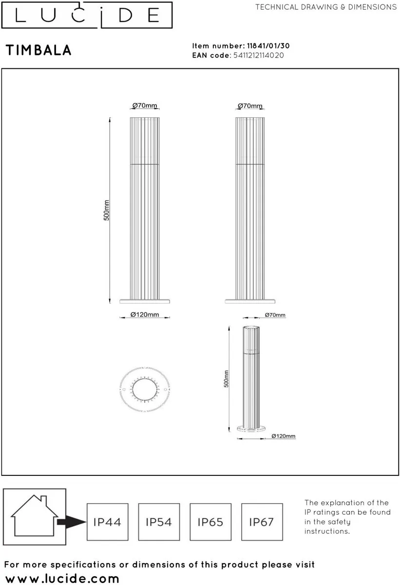 Lucide Timbala Sokkellamp GU10 7W - Zwart - afbeelding 6 van 6