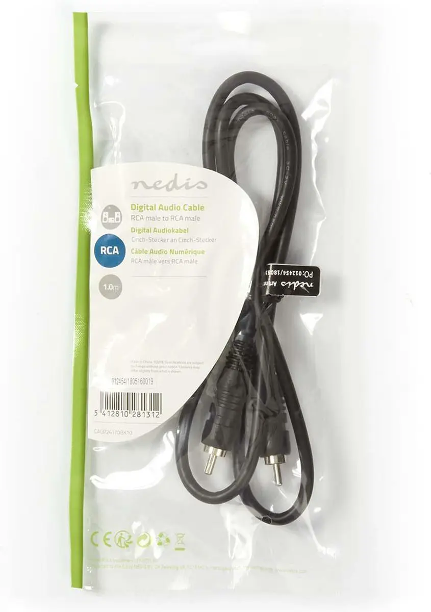 Nedis Digitale Audiokabel RCA Male 1.00m - Zwart