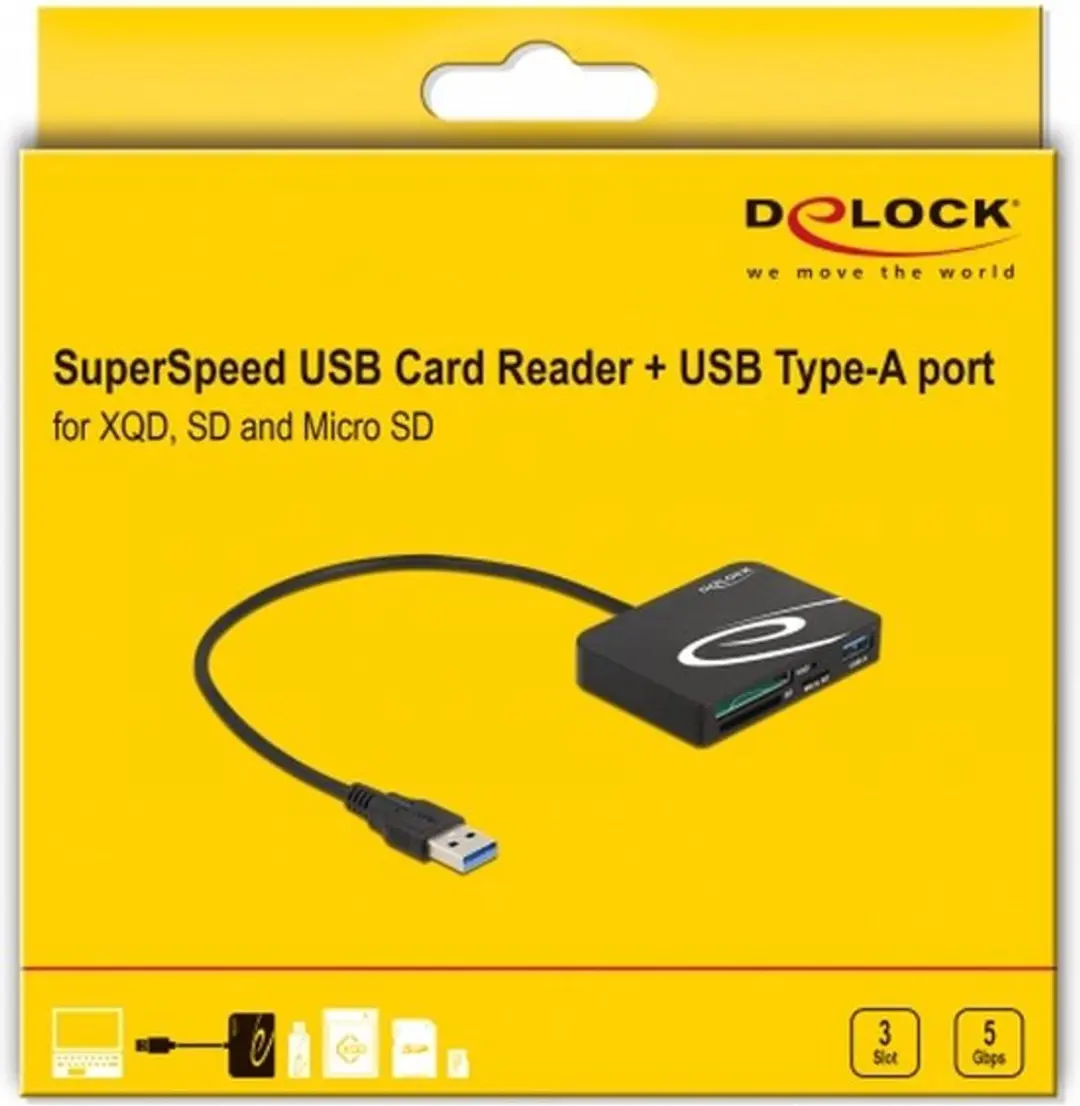 Delock Cardreader XQD/SD/microSD - USB Type-A - Zwart