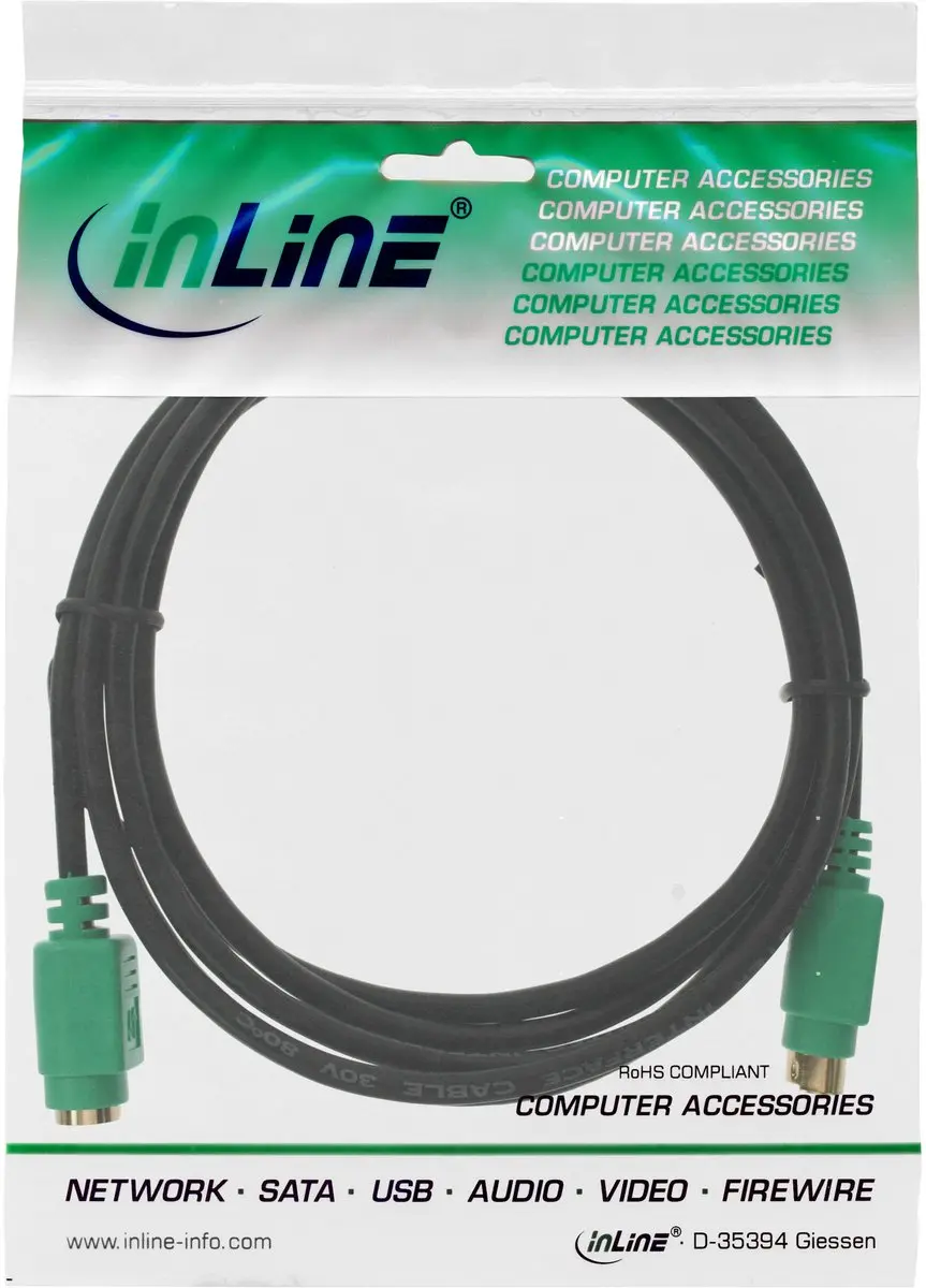 InLine Mini DIN 6-pins PS/2 Kabel 2m - Zwart/Groen