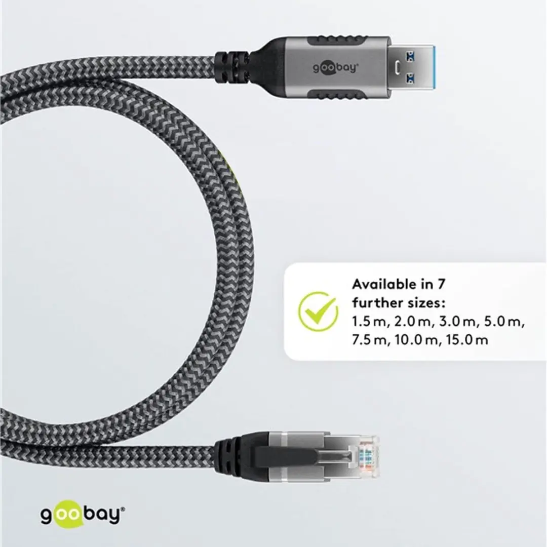 Goobay USB-A naar RJ45 Gigabit Ethernet Kabel 1m - Zwart