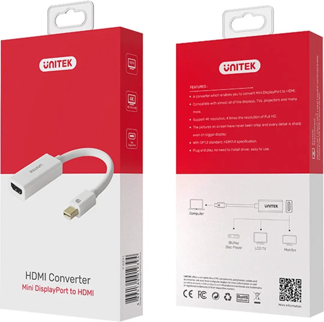 Unitek Mini DisplayPort naar HDMI Adapter 4K - Transparant