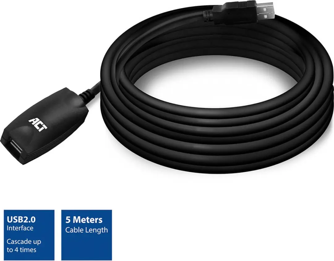 ACT AC6005 USB 2.0 Signaalversterker - 5 meter - Zwart