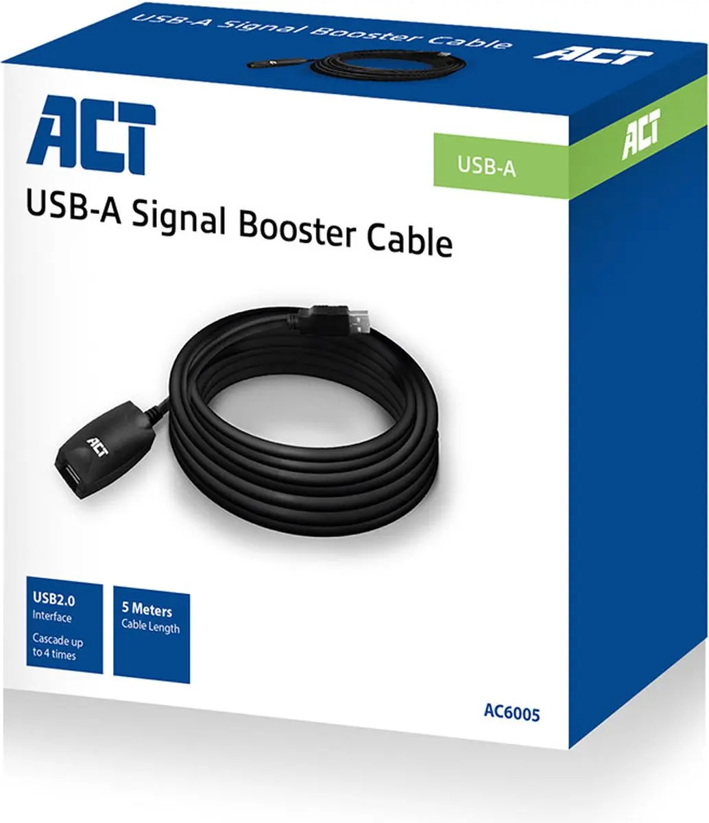 ACT AC6005 USB 2.0 Signaalversterker - 5 meter - Zwart