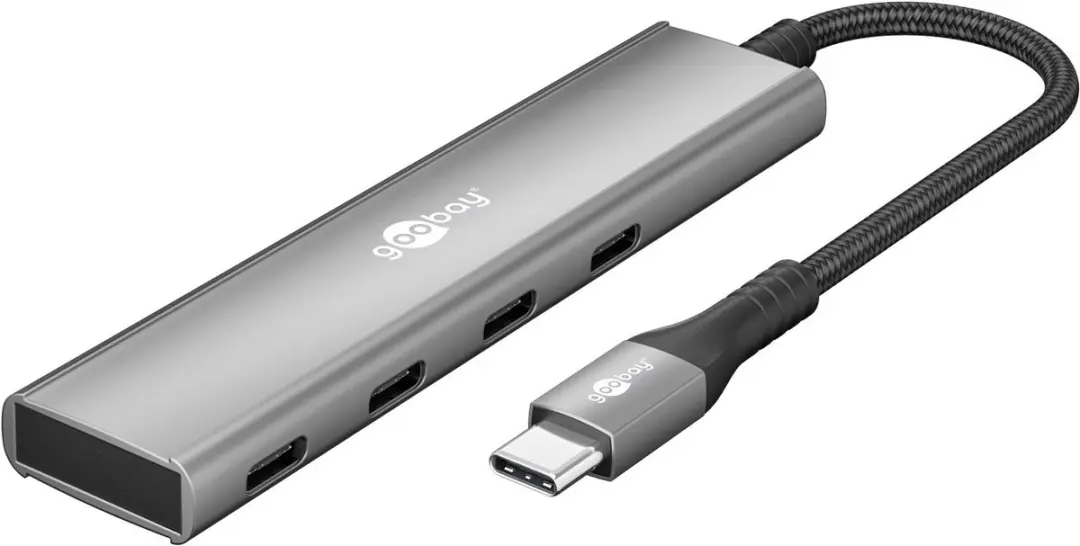 Goobay USB-C Hub 4x USB-C 5Gbps - Aluminium - 10cm - Grijs