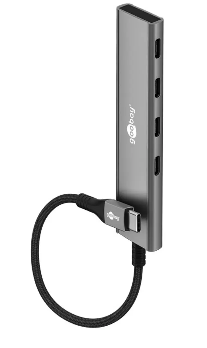 Goobay USB-C Hub 4x USB-C 5Gbps - Aluminium - 10cm - Grijs