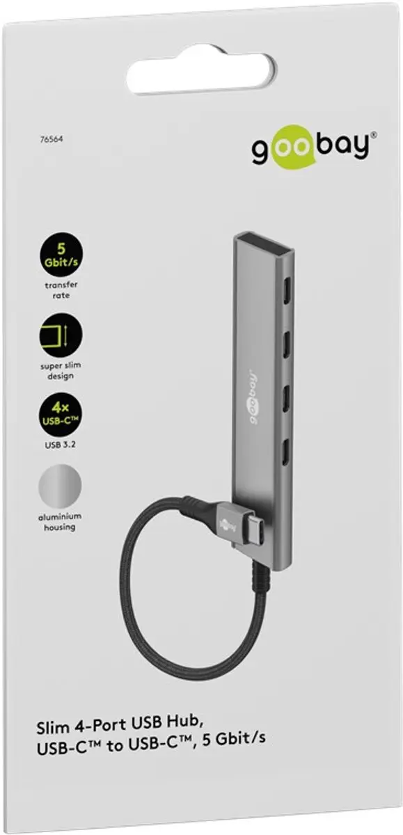 Goobay USB-C Hub 4x USB-C 5Gbps - Aluminium - 10cm - Grijs