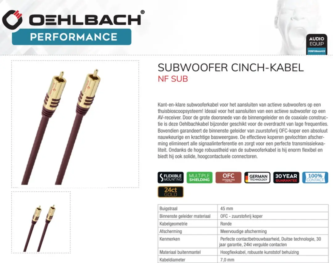 Oehlbach NF Subwoofer Kabel 5m - Bordeaux