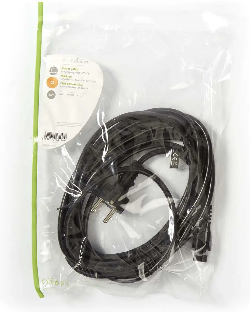 Nedis Stroomkabel Type F IEC-C5 5m - Zwart