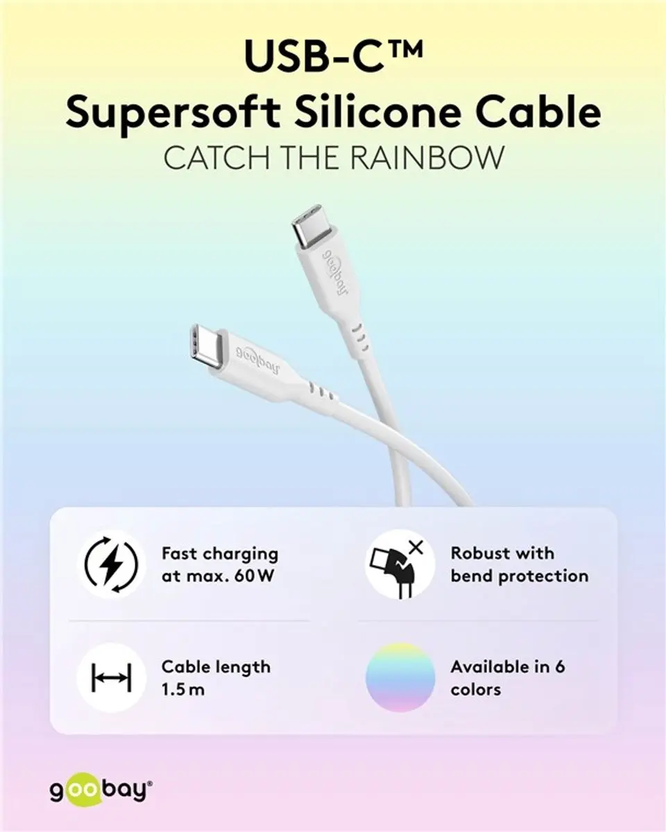 Goobay USB-C Siliconen Kabel 60W - 1,5m - Wit