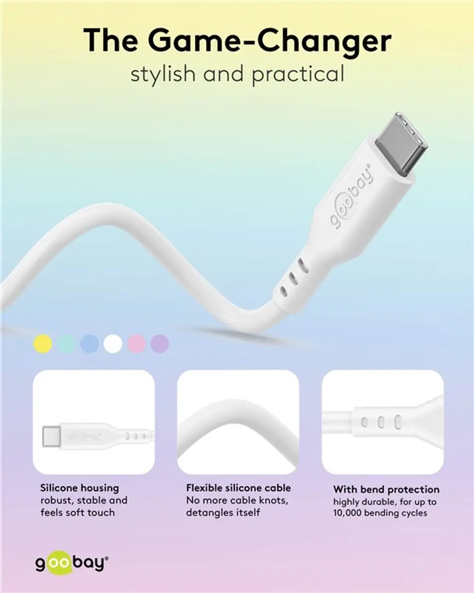 Goobay USB-C Siliconen Kabel 60W - 1,5m - Wit