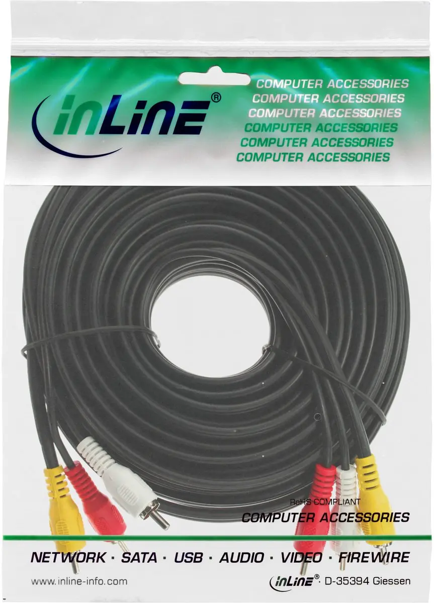InLine Tulpkabel 3x Jack/Jack 2m - Zwart