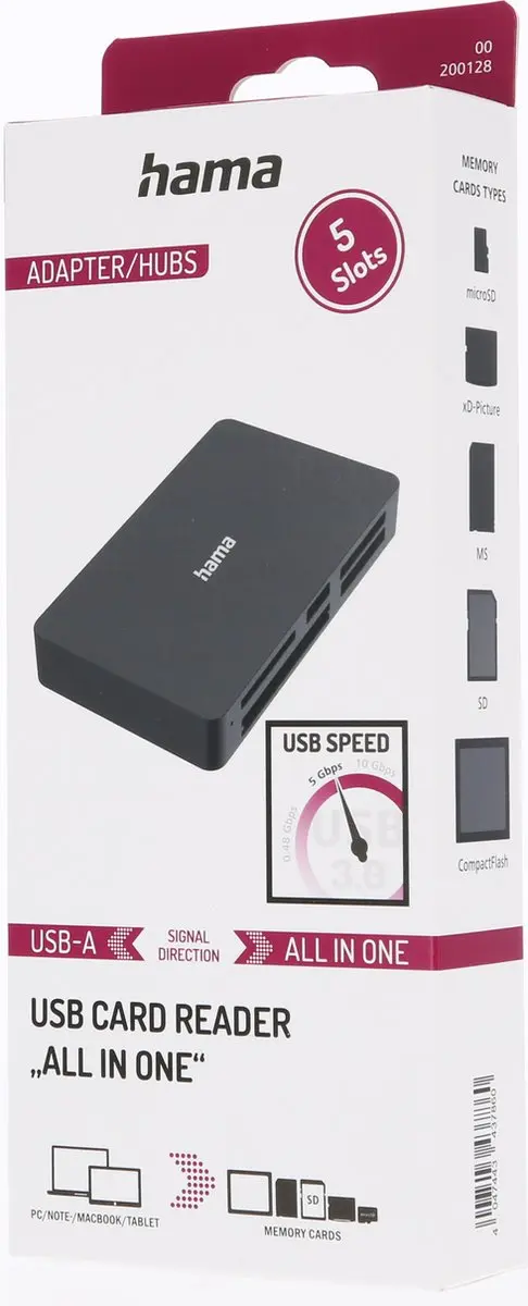Hama USB-kaartlezer 00200128 - USB 3.0 - Zwart