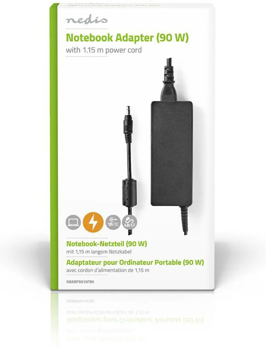 Nedis NBARF9015FBK Notebookadapter 90W - Type-F - Zwart - afbeelding 6 van 6