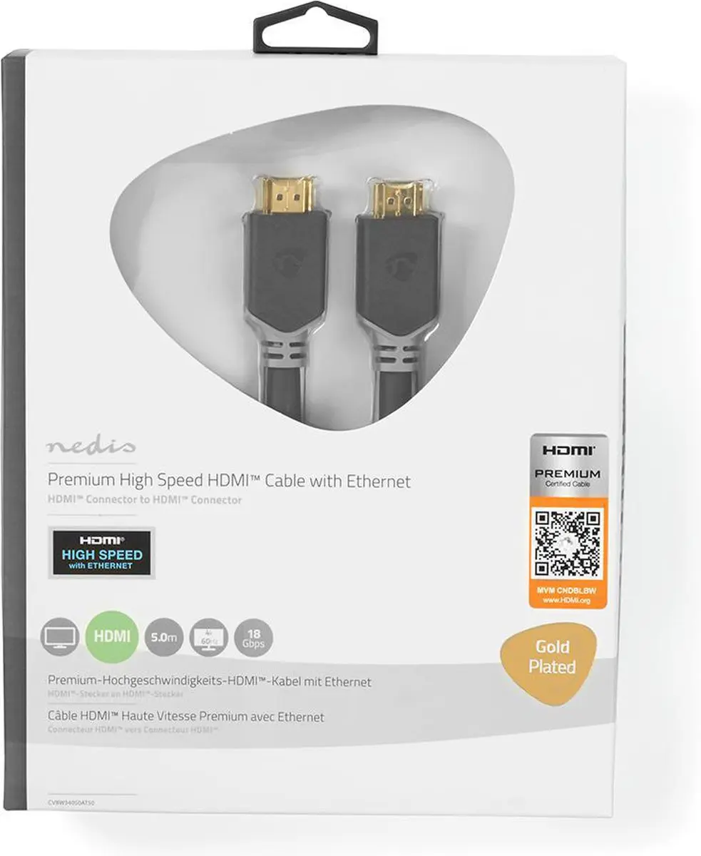 Nedis Premium HDMI-Kabel 4K@60Hz 18Gbps 5m - Antraciet