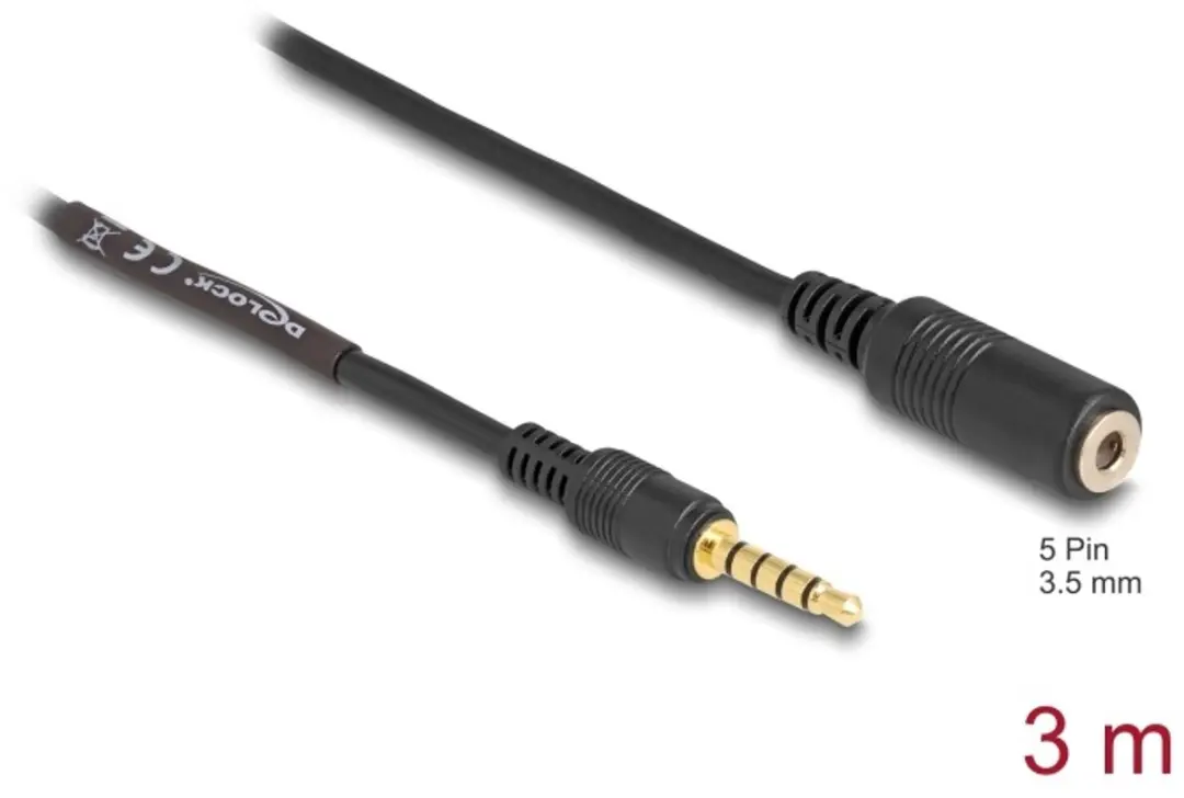 Delock 3.5mm Jackkabel 5-pins M/F - 3m - Zwart