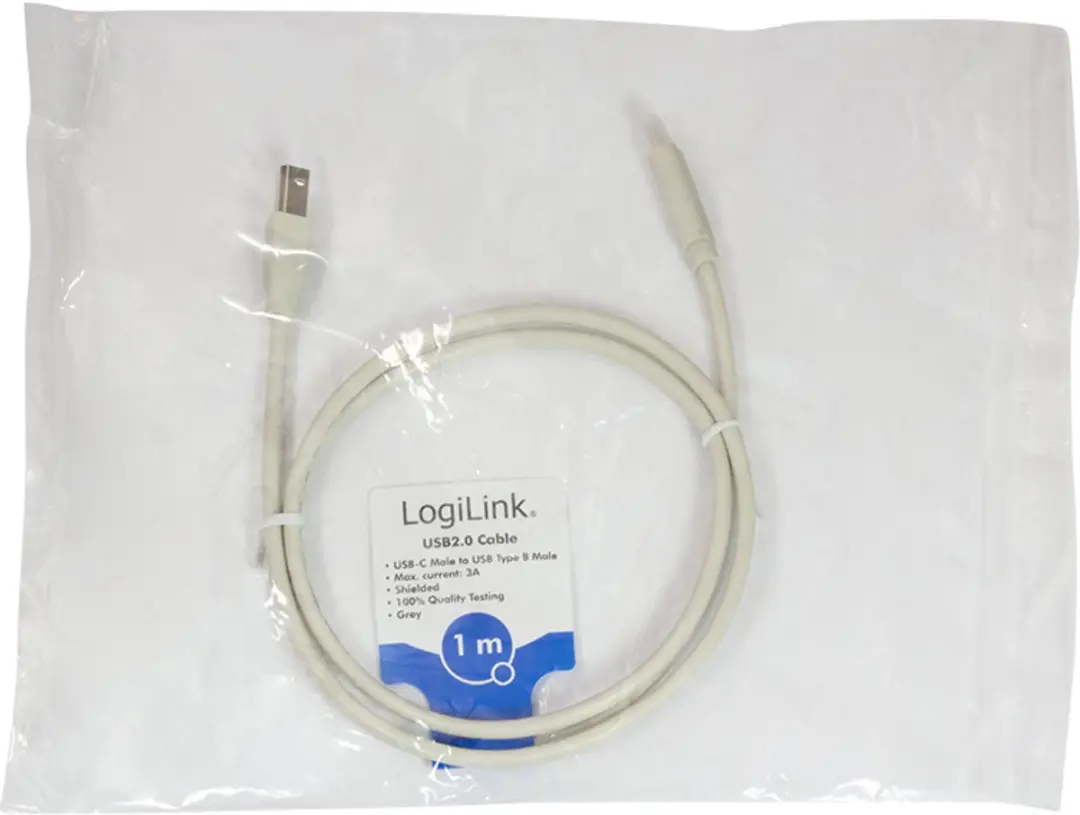 Logilink CU0160 USB 2.0 Kabel 1m - USB-C naar USB-B - Wit
