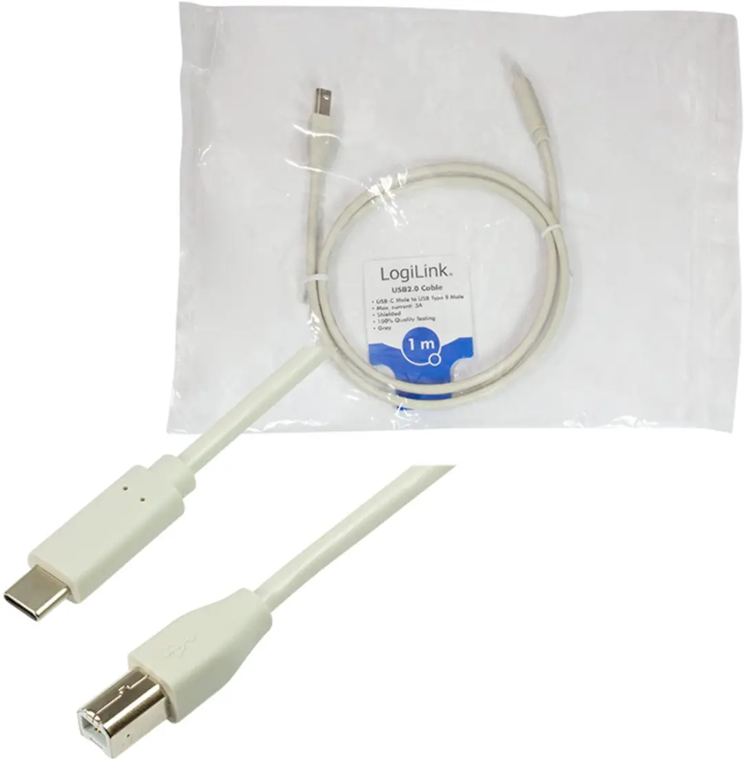 Logilink CU0160 USB 2.0 Kabel 1m - USB-C naar USB-B - Wit