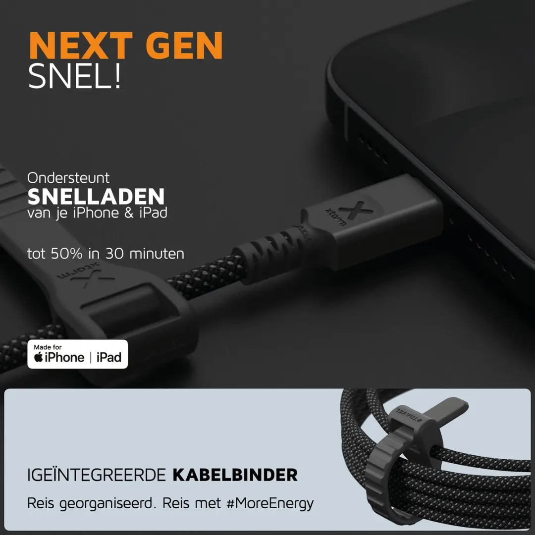 Xtorm Next Gen USB naar Lightning Kabel CX3011 - 1,5m - Zwart