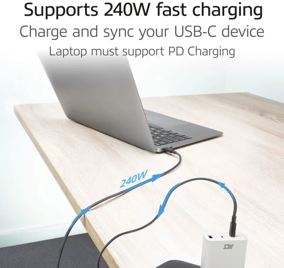 ACT AC3087 USB-C naar USB-C Kabel 240W - 2m - Zwart