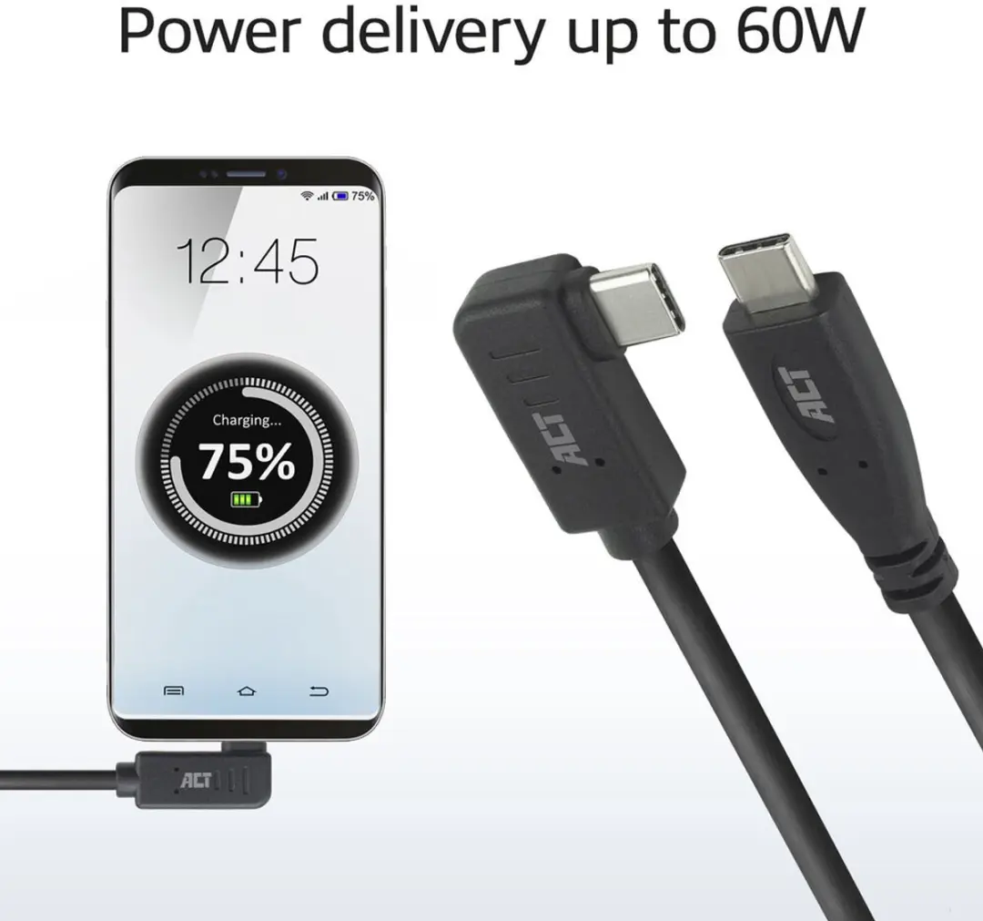 ACT AC7408 USB-C Kabel 10Gbps 60W 3m - Zwart