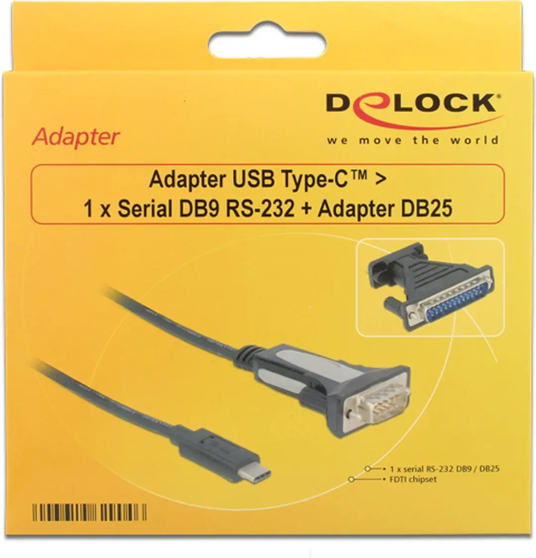 Delock USB-C naar RS232 Adapter 9/25-pins - 1,8m - Zwart
