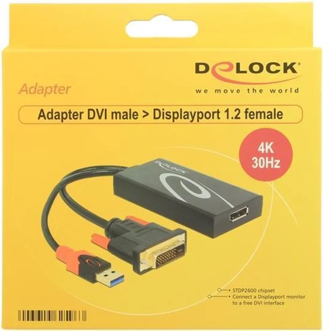 Delock DVI naar DisplayPort Adapter 4K 30Hz - 0,30m - Zwart