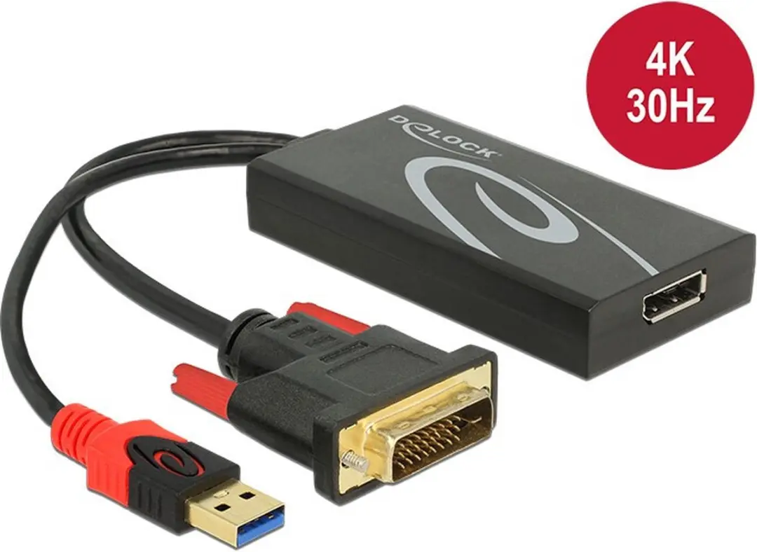 Delock DVI naar DisplayPort Adapter 4K 30Hz - 0,30m - Zwart - afbeelding 6 van 6