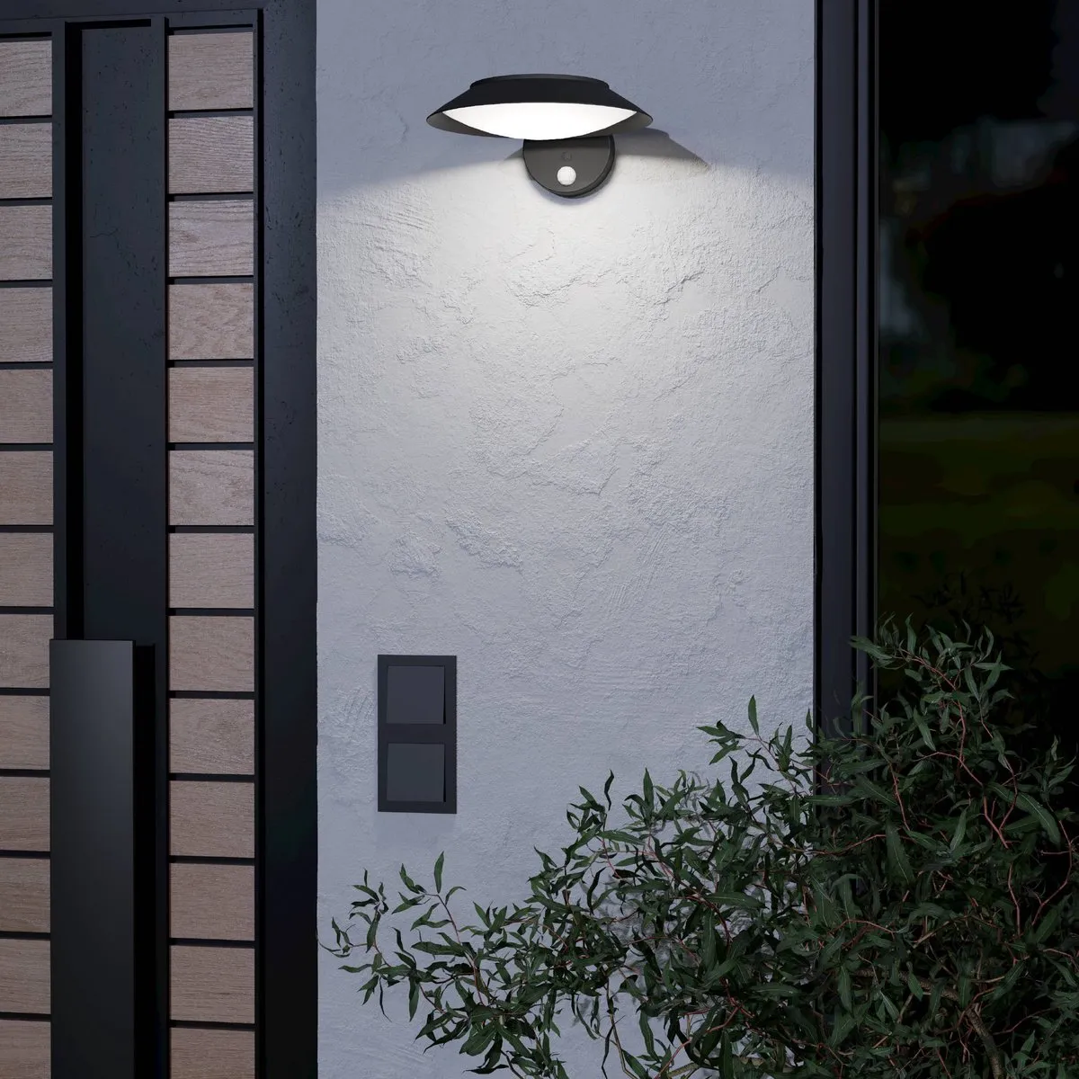 Eglo Cerrisi Solar Wandlamp 25cm - Zwart/Wit - Bewegingssensor