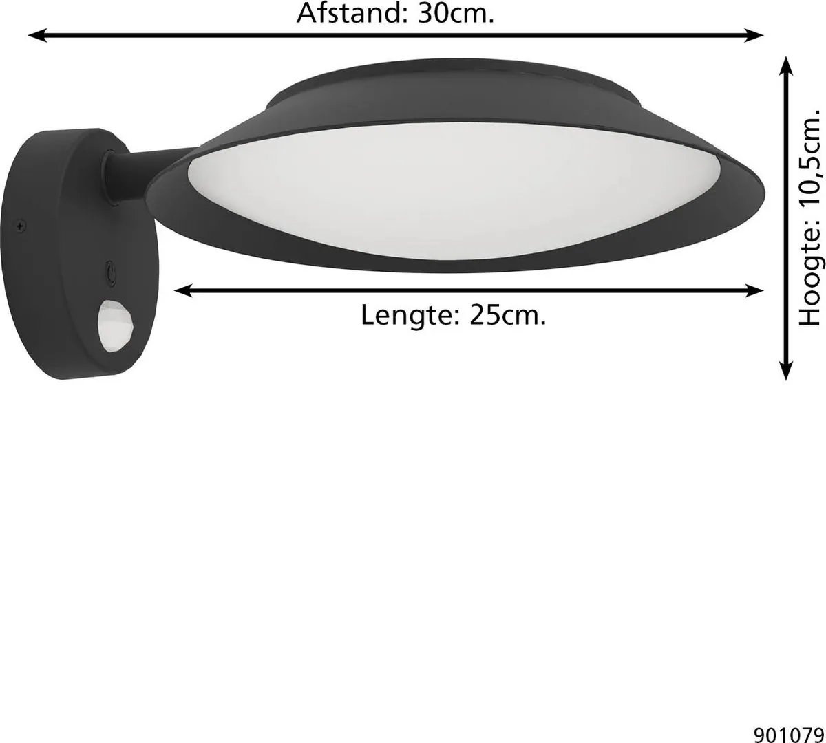 Eglo Cerrisi Solar Wandlamp 25cm - Zwart/Wit - Bewegingssensor