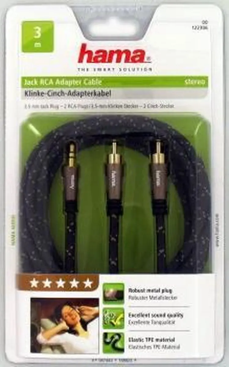Hama Audiokabel 3,5mm Jack - 2 Cinch 3m - afbeelding 6 van 6