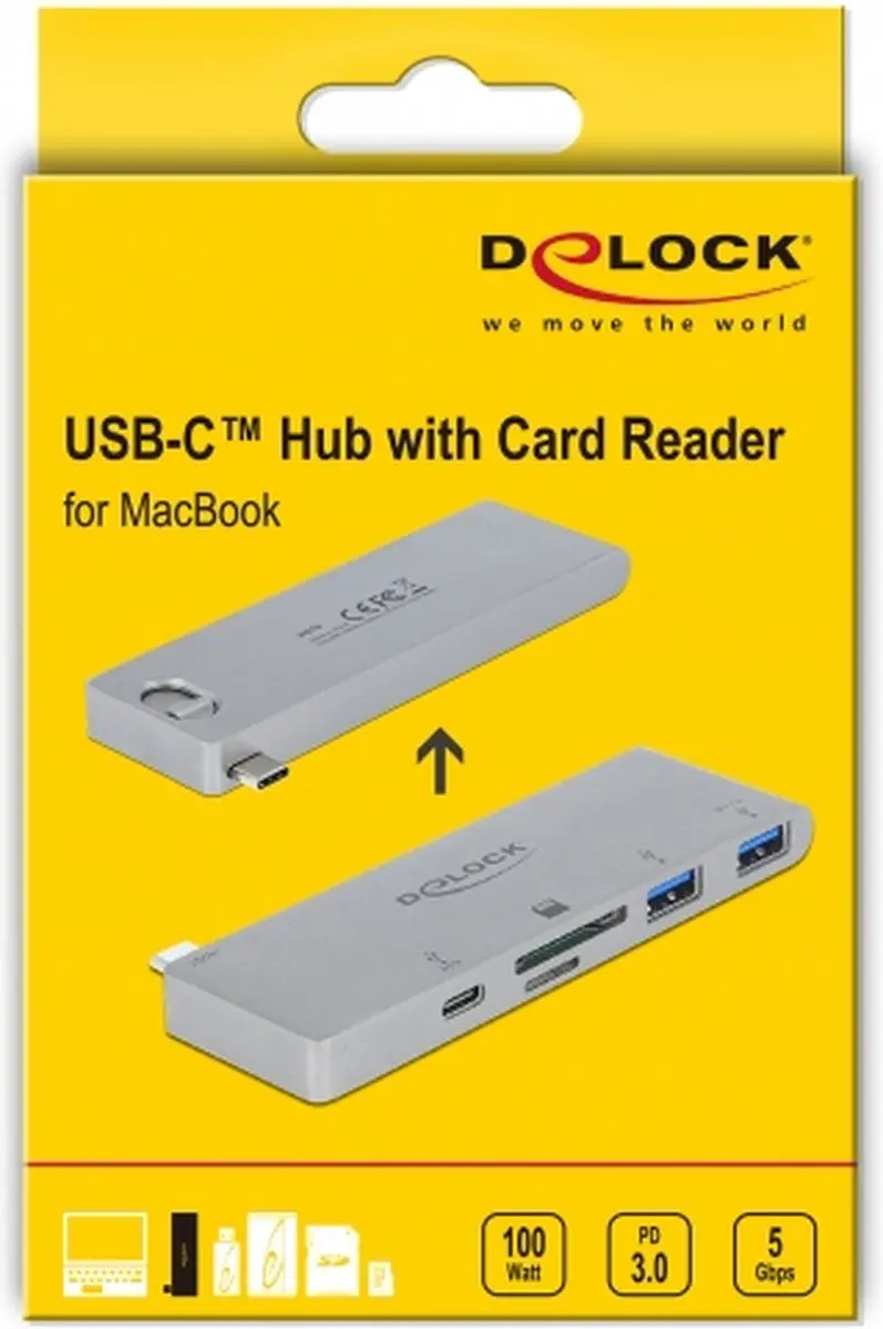 Delock 64078 USB-C Hub met Card Reader - 3 Poorten - Grijs