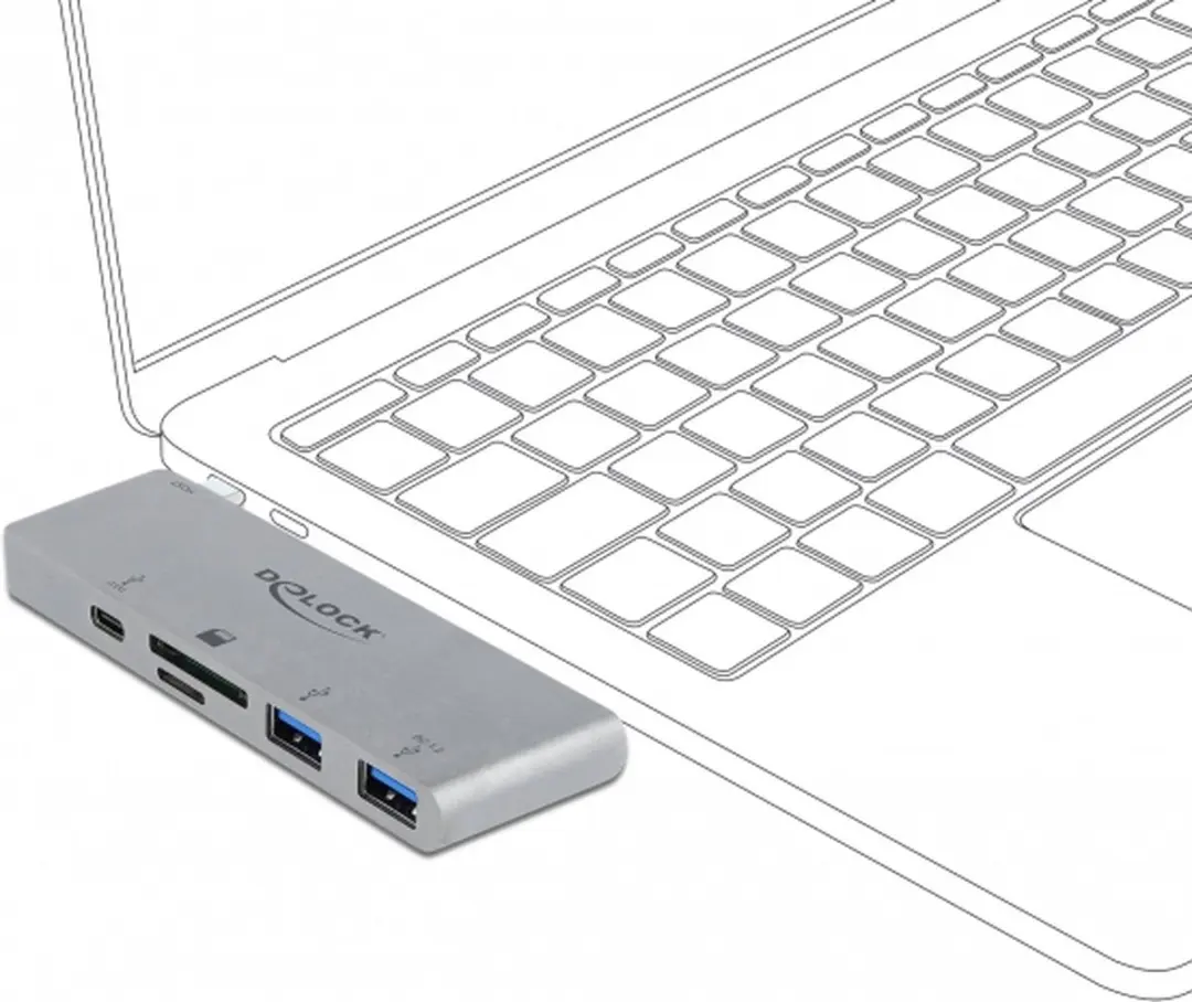 Delock 64078 USB-C Hub met Card Reader - 3 Poorten - Grijs