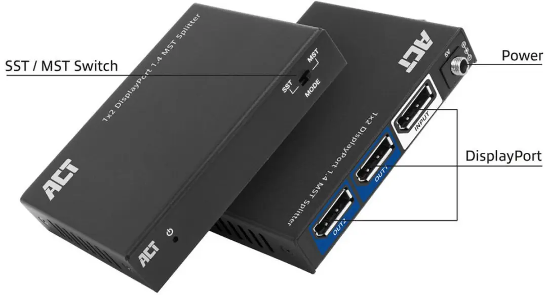 ACT AC7720 DisplayPort 1.4 MST Splitter - Zwart