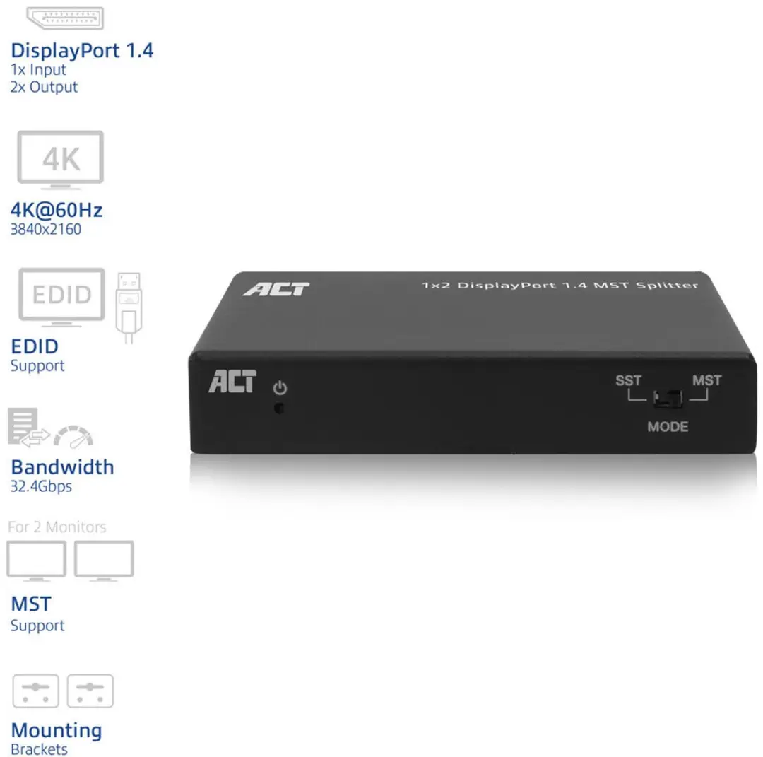 ACT AC7720 DisplayPort 1.4 MST Splitter - Zwart - afbeelding 6 van 6