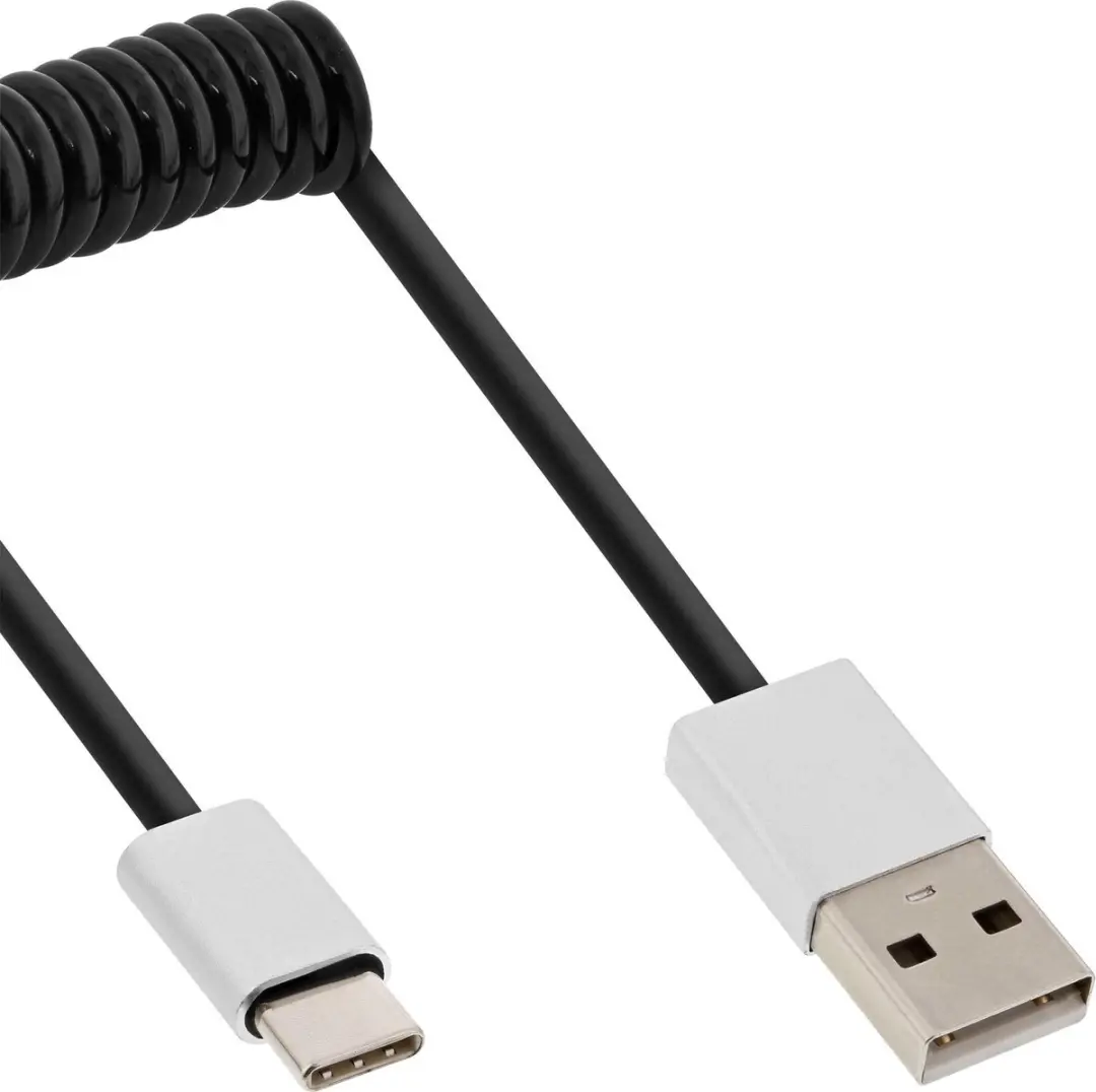 InLine USB-C naar USB-A Spiraalkabel 2m