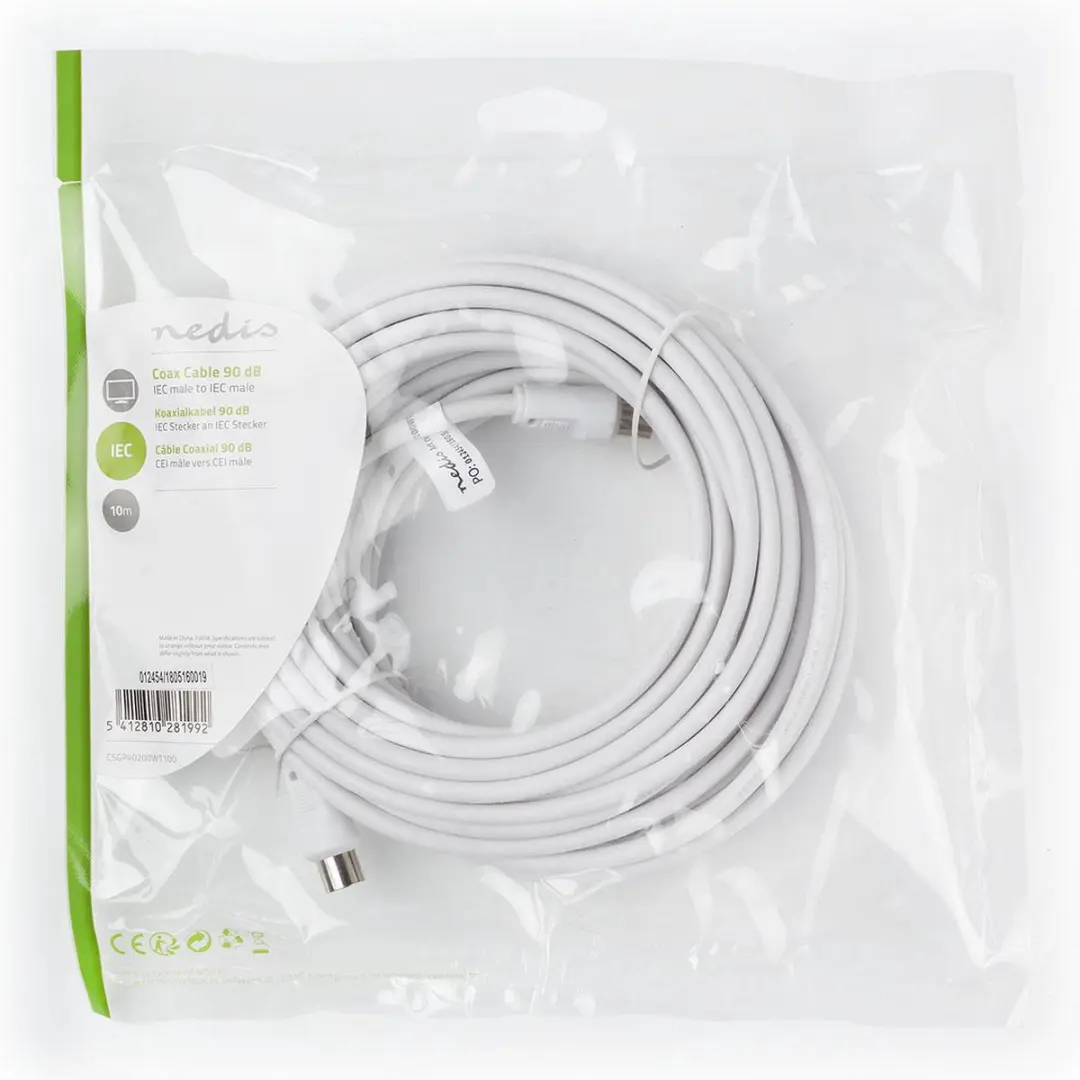 Nedis Coaxkabel IEC Male - 10m - 75 Ohm - Wit