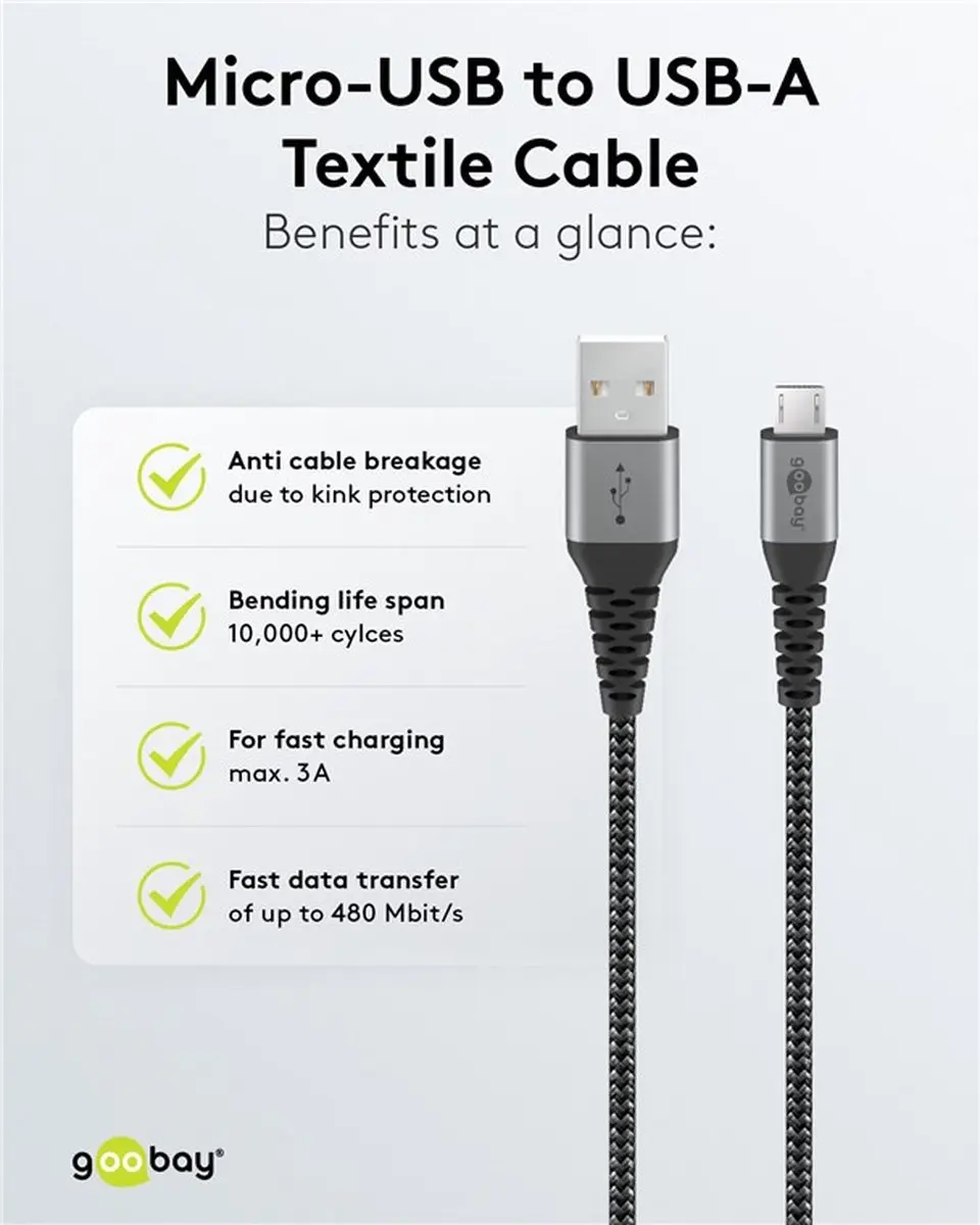 Goobay Micro USB USB-kabel 2m - Grijs