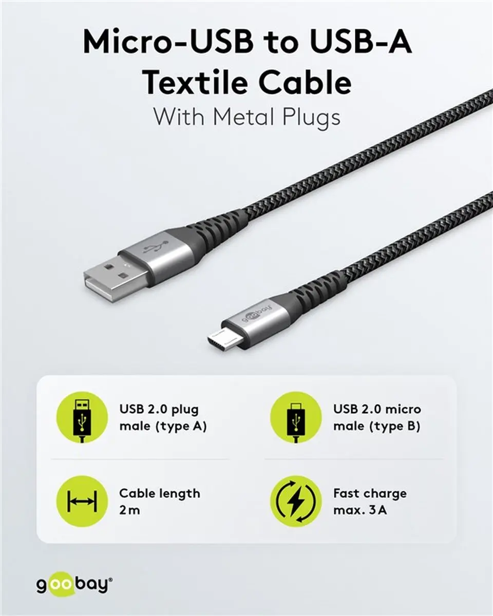 Goobay Micro USB USB-kabel 2m - Grijs