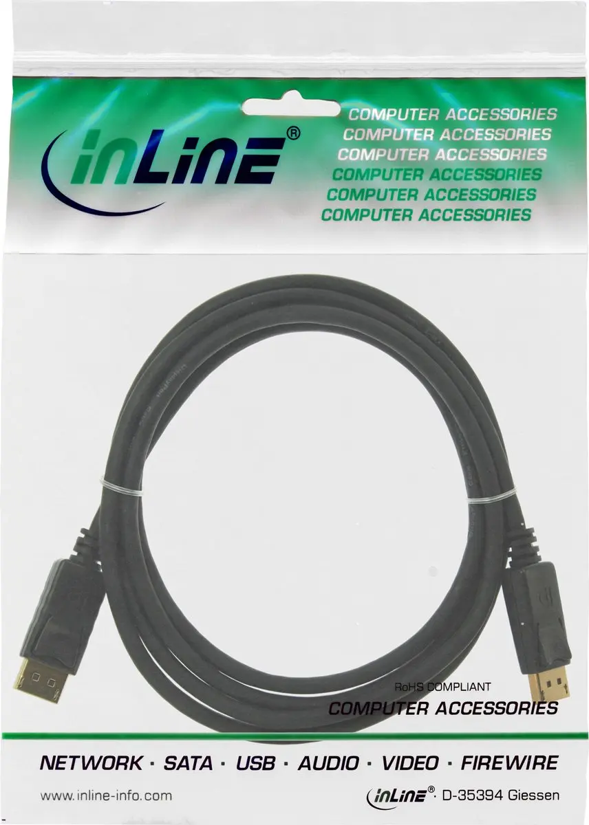 InLine DisplayPort 1.4 Kabel 0,5m - Vergulde Contacten - Zwart