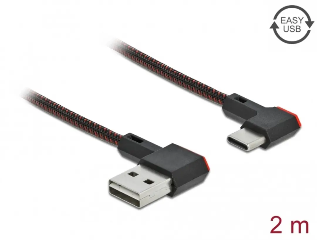 Delock USB-C Easy-USB-A Kabel 2m - Haaks - USB 2.0 - 18W QC - Zwart/Rood - afbeelding 6 van 6