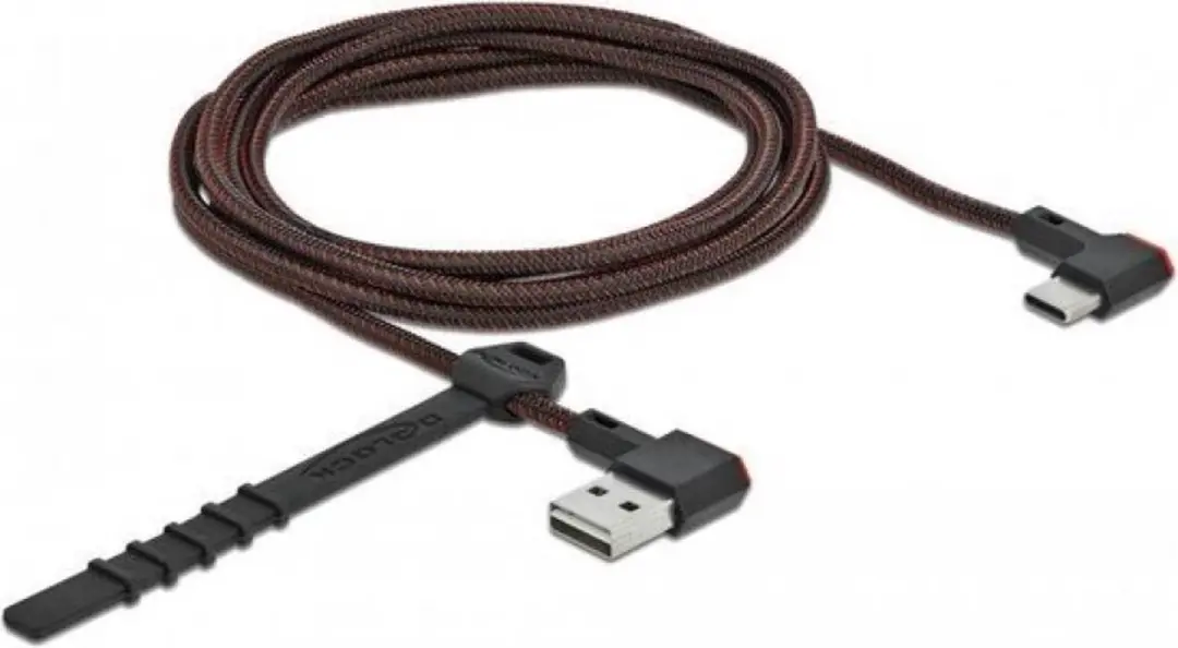 Delock USB-C Easy-USB-A Kabel 2m - Haaks - USB 2.0 - 18W QC - Zwart/Rood
