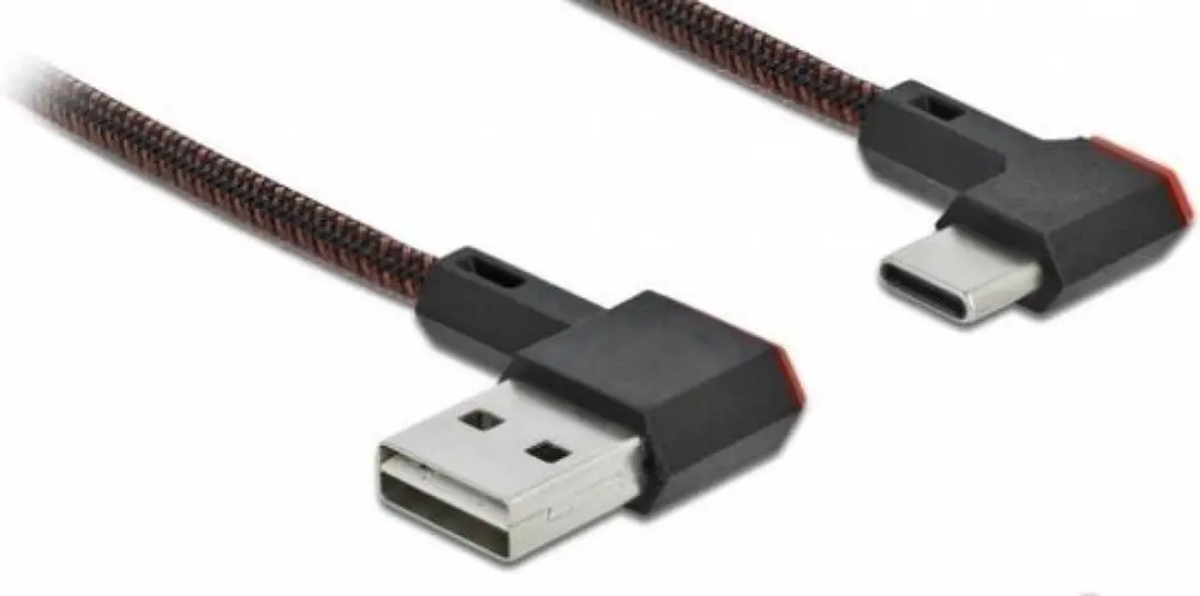 Delock USB-C Easy-USB-A Kabel 2m - Haaks - USB 2.0 - 18W QC - Zwart/Rood