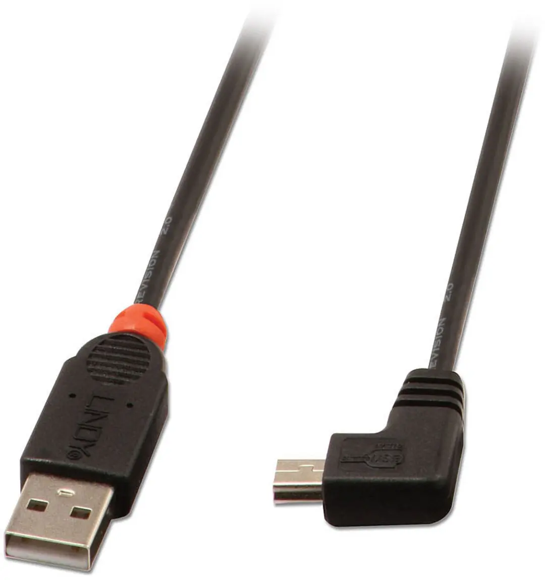 Lindy USB 2.0 Kabel A/Mini-B 90° 0,5m - Zwart