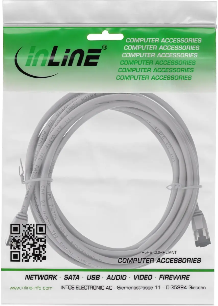 InLine Patchkabel U/FTP Cat.8.1 5m - Halogeenvrij grijs